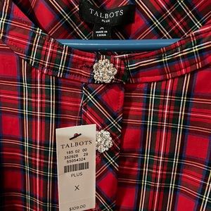 NWT (XL-1X-X) TALBOTS holiday plaid top popover